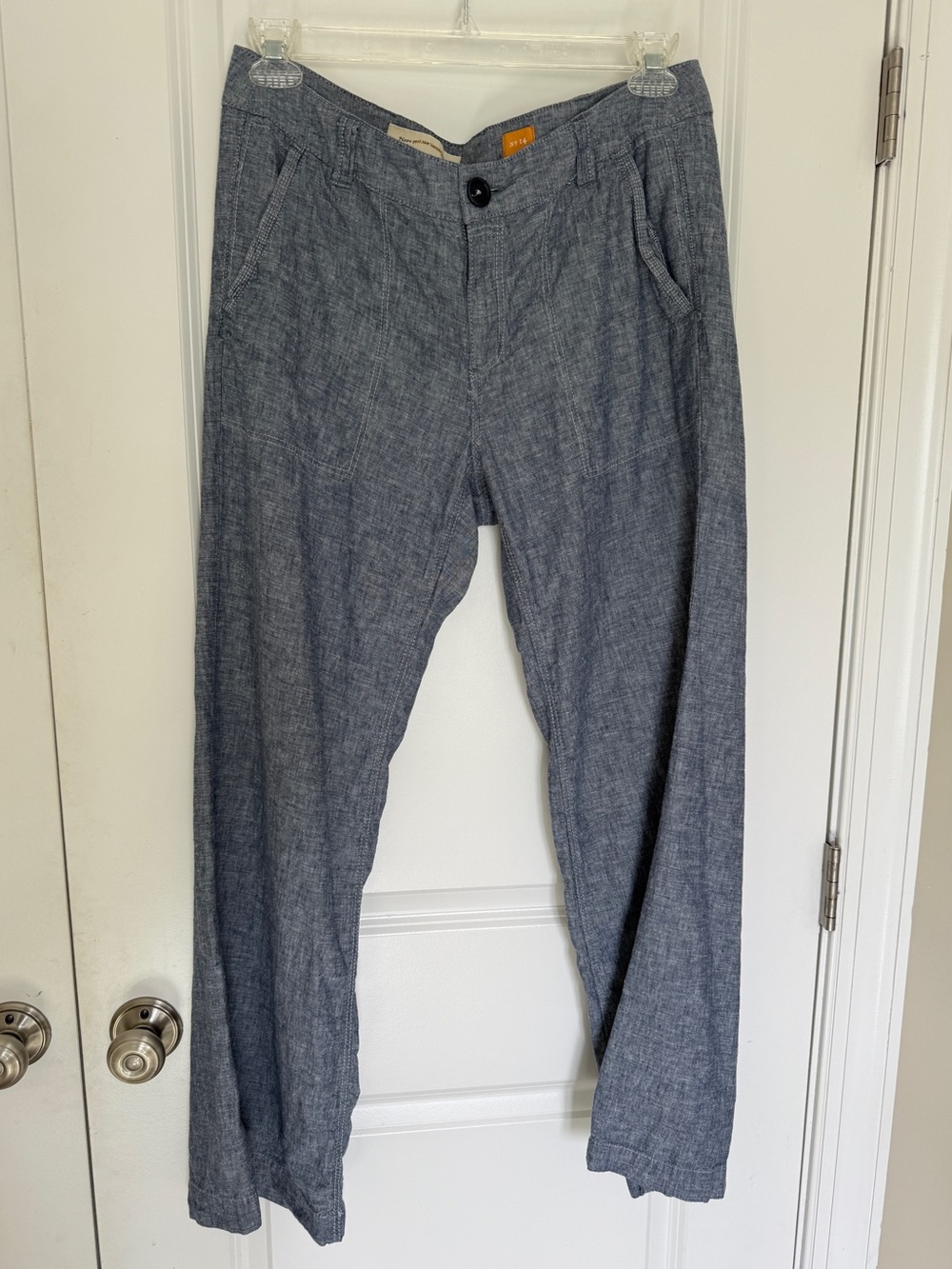 Pilcro and the Letterpress chambray blue Wide Leg linen blend Pants 14 coastal - Picture 3 of 6